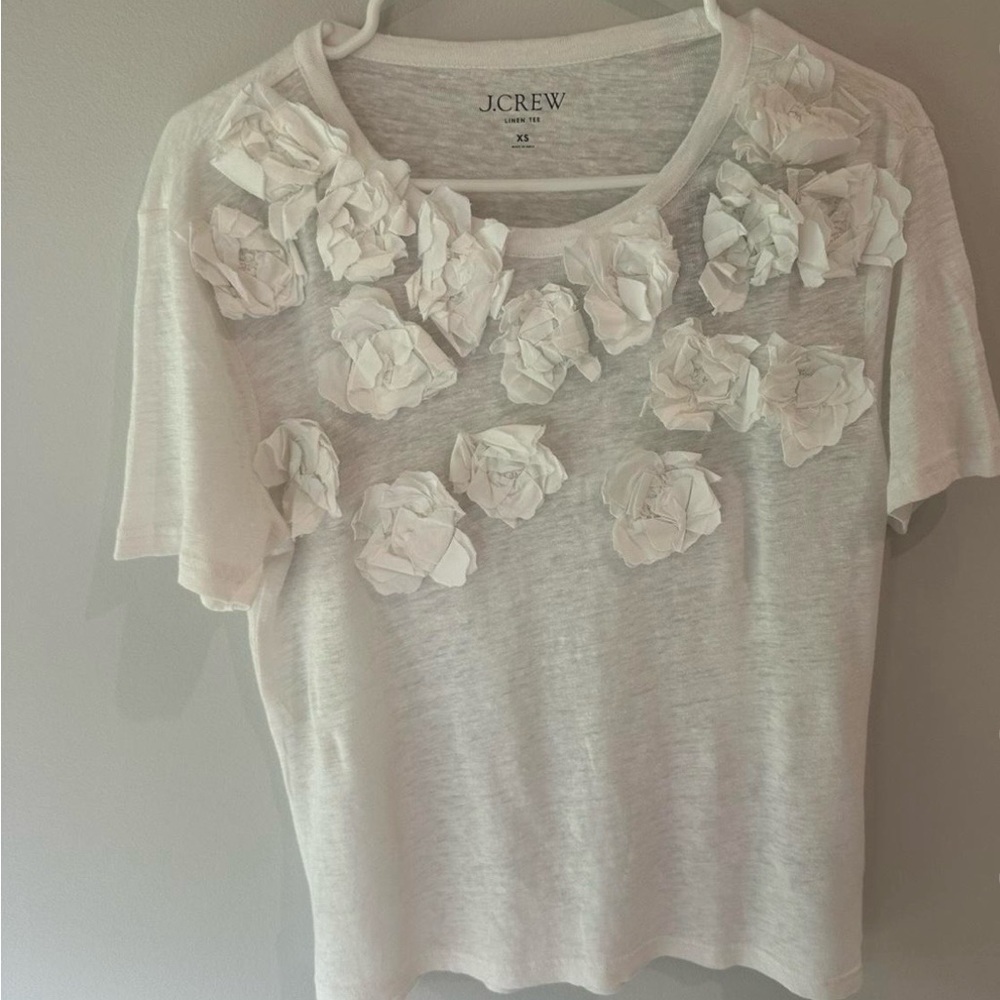 J. Crew Line White Floral Appliqué Short Sleeve Tee
